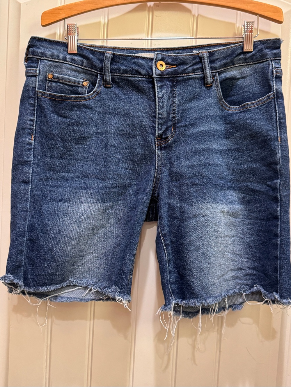 Tiffany & Co. Dark Blue Distressed Frayed Hem Jean Bermuda Shorts